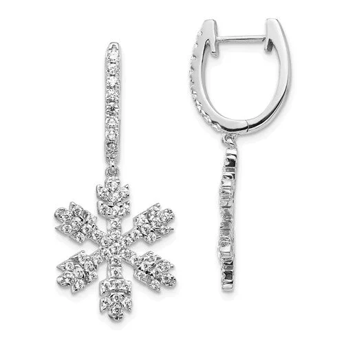 Snowflake Dangle Diamond Earrings 1.01 Ct in 14K White Gold