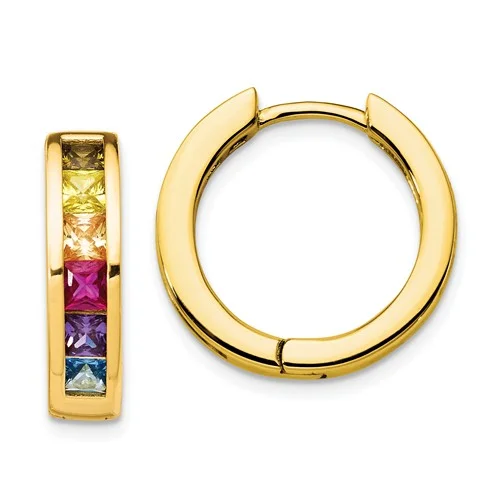 Prizma™ Rainbow CZ Gold Plated Sterling Silver Hoop Earrings