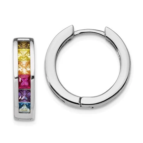 Prizma™ Rainbow CZ Sterling Silver Hoop Earrings