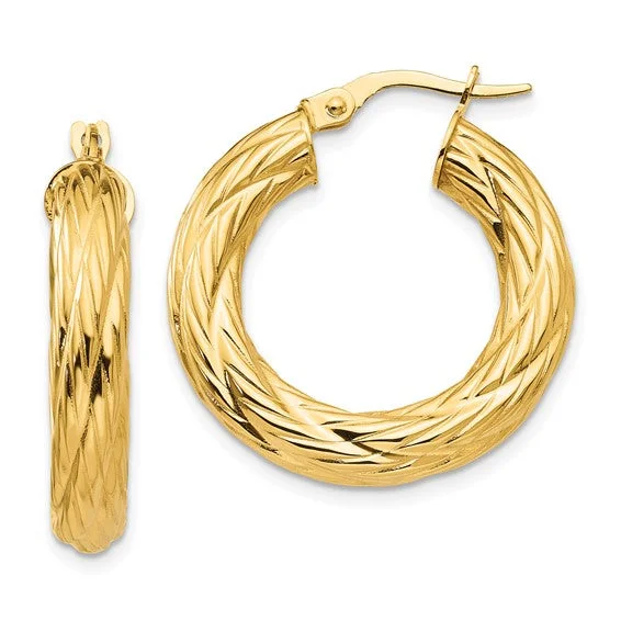 Polished and Textured Hoop Earrings 3 Sizes in 14K Gold