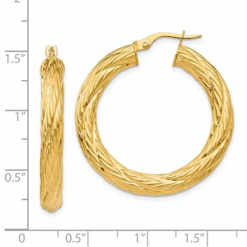 Large Polished and Textured Hoop Earrings in 14K Yellow Gold