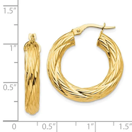 Small Polished and Textured Hoop Earrings in 14K Yellow Gold