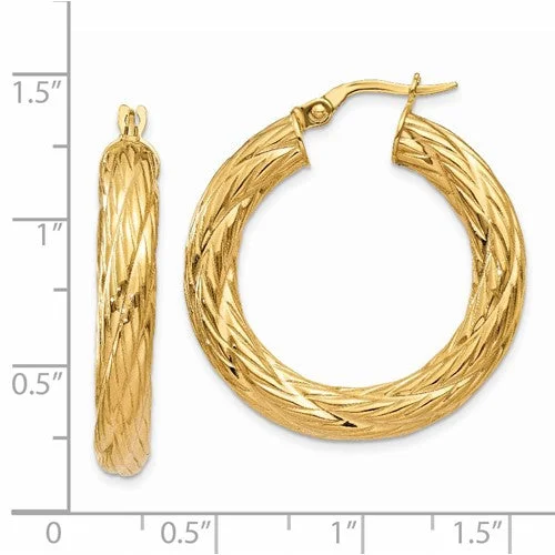 Medium Polished and Textured Hoop Earrings in 14K Yellow Gold