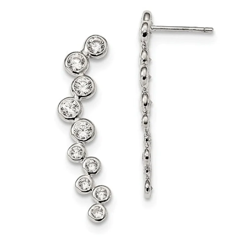 Ear Climber Earrings Sterling Silver and CZ Bezel Set