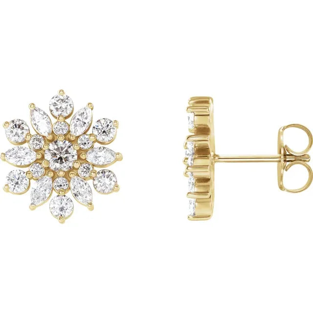 Snowflake Diamond Earrings 1.00 Ct in 14K Gold or Platinum