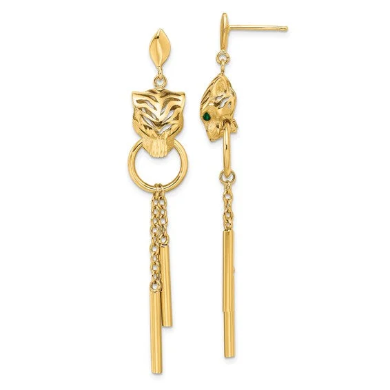 Tiger Doorknocker Dangle Earrings in 14K Yellow Gold