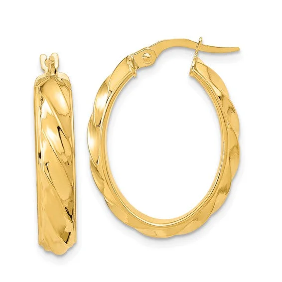 Twisted Oval Hoop Earrings in 14K Yellow Gold