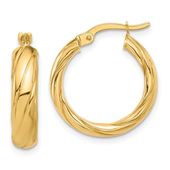 Twisted Round Hoop Earrings 3 Sizes in 14K Yellow Gold