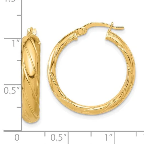 25mm (1.00") 14K Yellow Gold Twisted Hoop Earrings