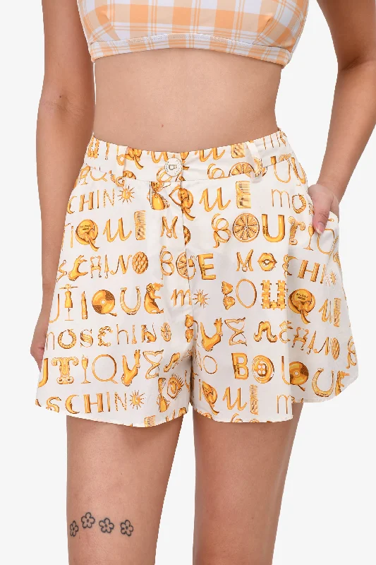 Boutique Moschino White/Gold Printed Cotton Shorts Size 2 US