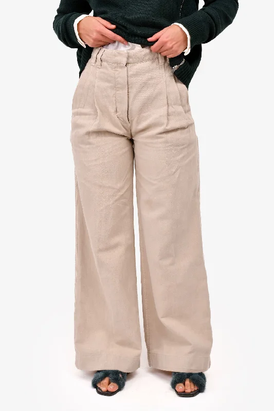 Brunello Cucinelli Beige Cotton Blend Pleated Pants Size 0 (As Is)