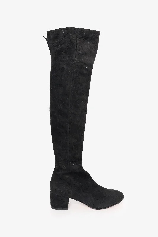 Gianvito Rossi Black Suede Rolling Thigh Boots Size 39