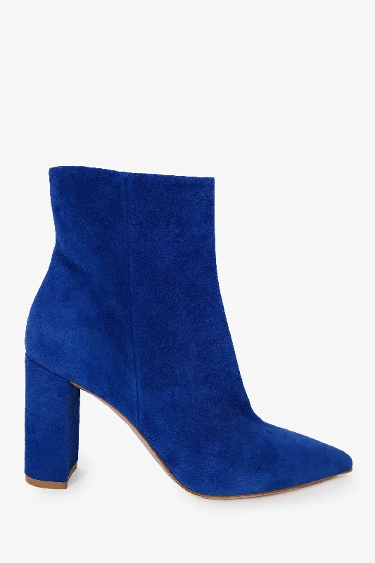 Gianvito Rossi Blue Suede Ankle Heeled Boot Size 38.5