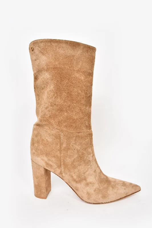 Gianvito Rossi Brown Suede Mid Calf 'Piper 85' Heeled Boots Size 42