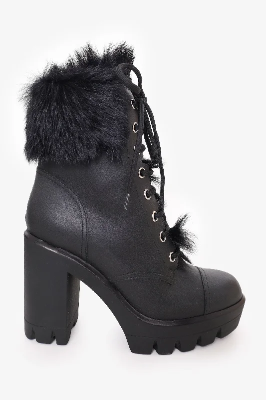 Giuseppe Zanotti Black Leather/Fur Chunky Boots Size 39