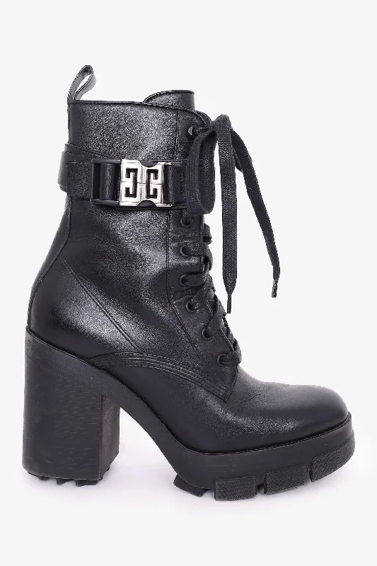 Givenchy Black Leather Terra Lace-up Heeled Boots Size 39