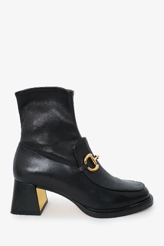 Gucci Black Leather 1955 Horsebit Ankle Boots size 40