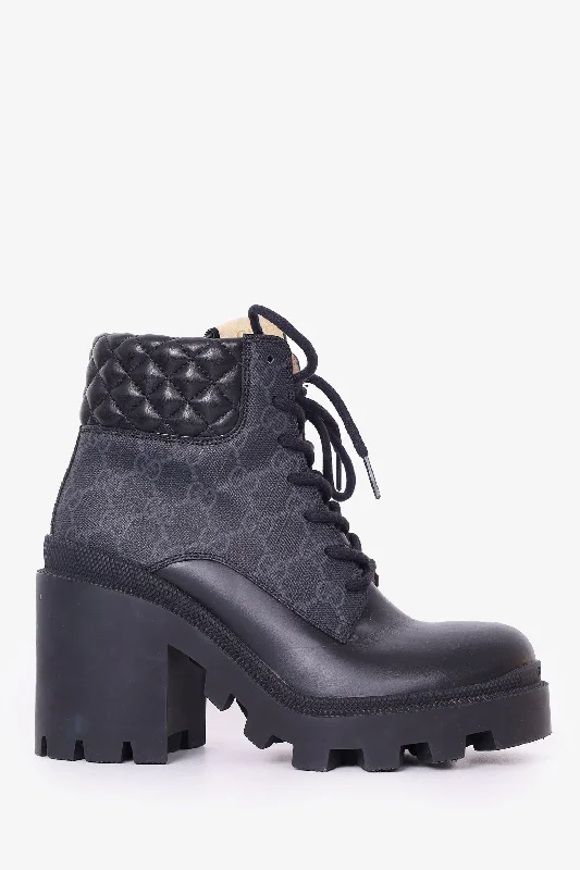 Gucci Black Leather GG Supreme Boots Size 37.5