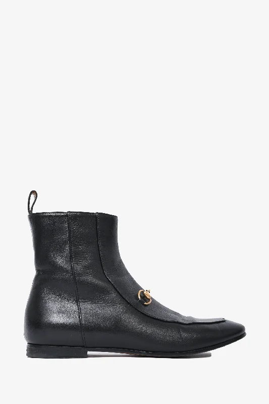 Gucci Black Leather Horsebit Boots Size 38.5