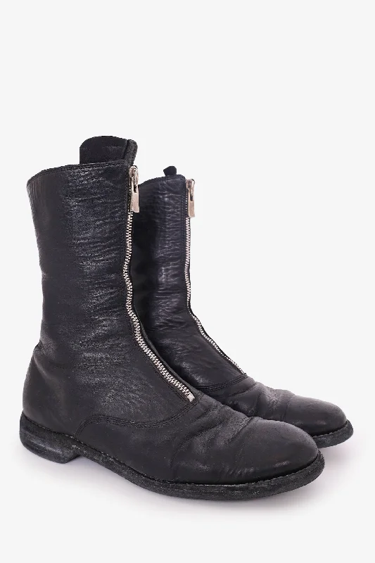 Guidi Black Leather Distressed Boots Size 39