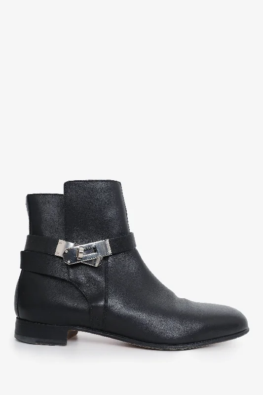 Hermès Black Leather Neo Ankle Boots Size 36