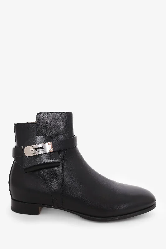 Hermès Black Leather Neo Ankle Boots Size 37.5