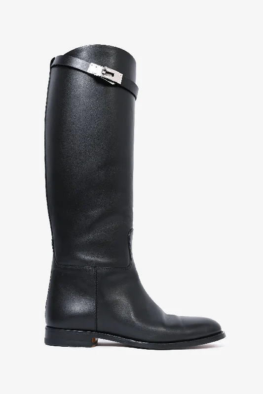 Hermès Black Smooth Leather 'Jumping' Riding Boots Size 38.5