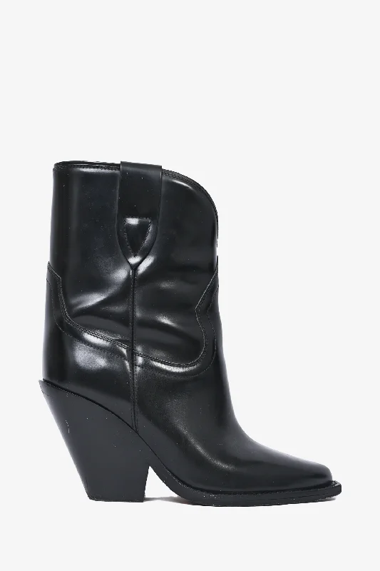 Isabel Marant Black Leather Western Boots Size 38