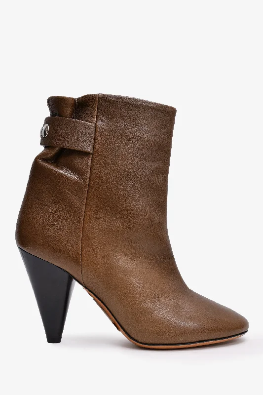 Isabel Marant Brown Leather Ankle Boot with Buttons Size 39