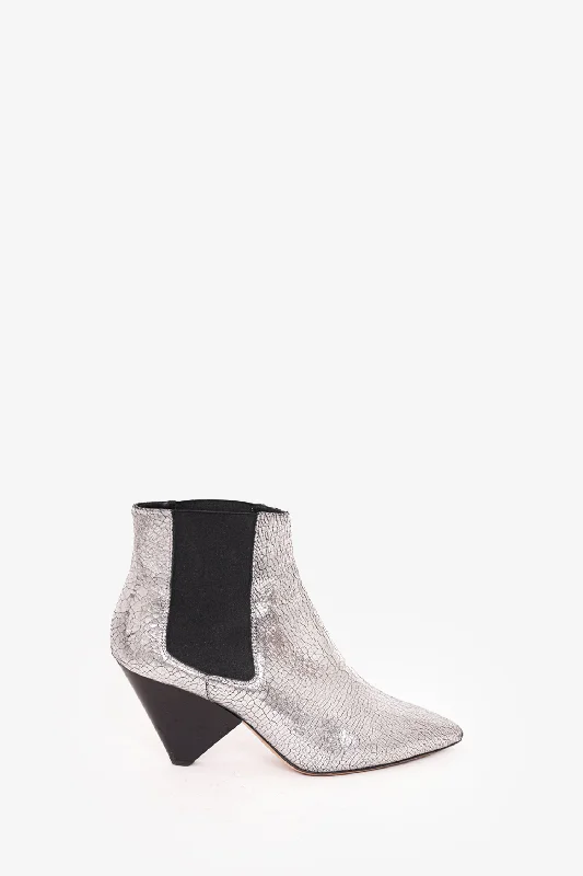 Isabel Marant Silver Crack Ankle Boots Size 40