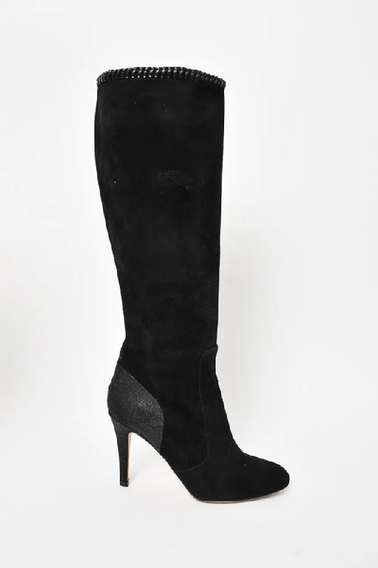 Jimmy Choo Black Suede Knee High Heeled Boots Size 37.5