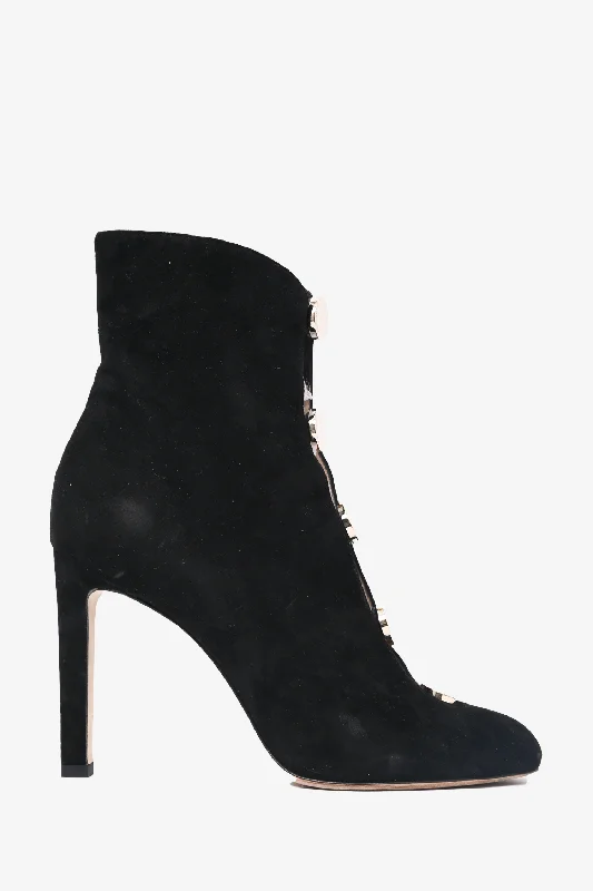 Jimmy Choo Black Suede Leather Button Ankle Boots Size 38.5