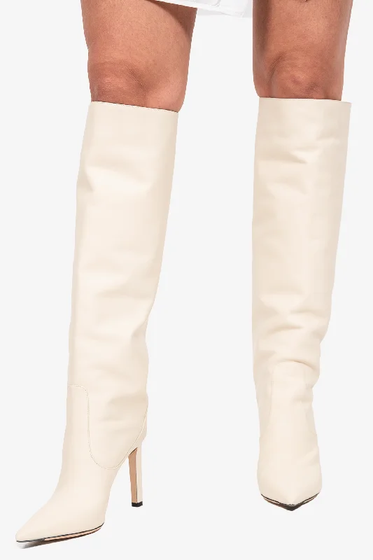 Jimmy Choo Cream Leather Knee High Boots Size 38.5