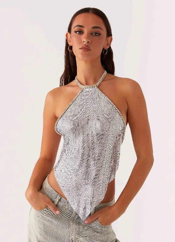 Celebrate Halterneck Chainmail Top - Silver