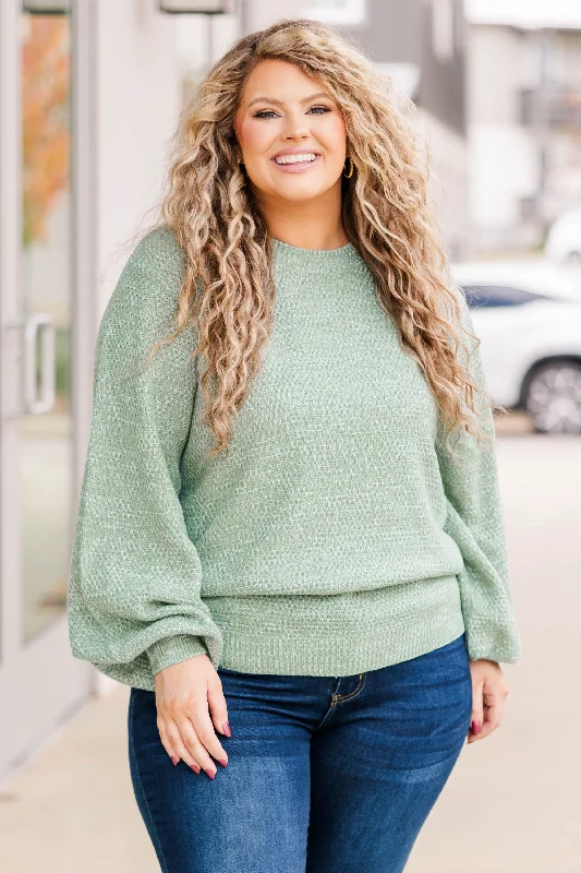 Cozy Bubble Sleeve Sweater, Sage