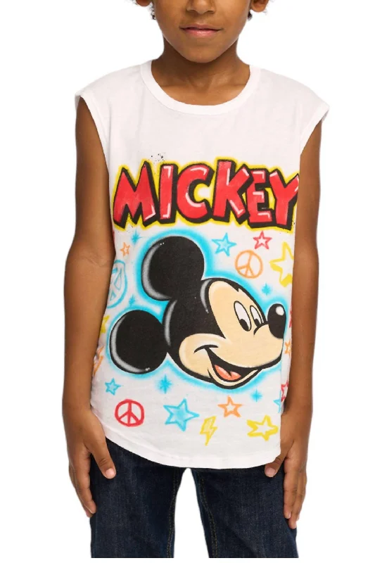 Boy's Airbrush Mickey Mouse Jersey Tank Top In White