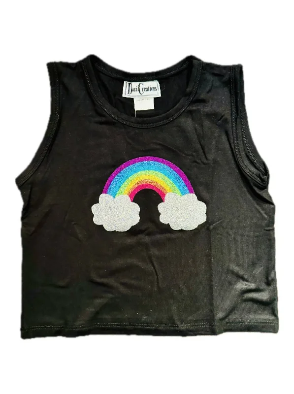 Girl's Glitter Rainbow Tank Top In Black