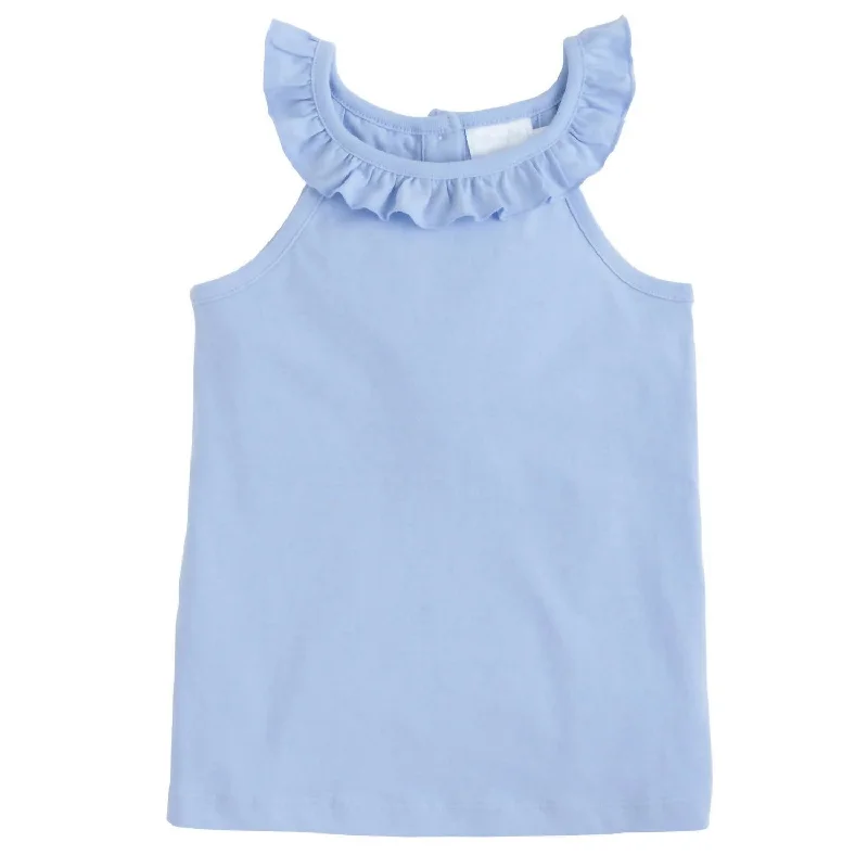 Girl's Ruffled Tank Top In Light Blue