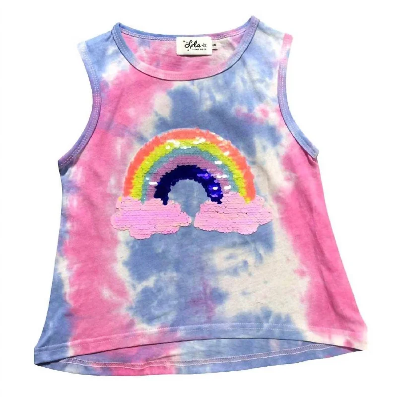 Girls Tie Dye Sequin Rainbow Tank Top In Pink/blue