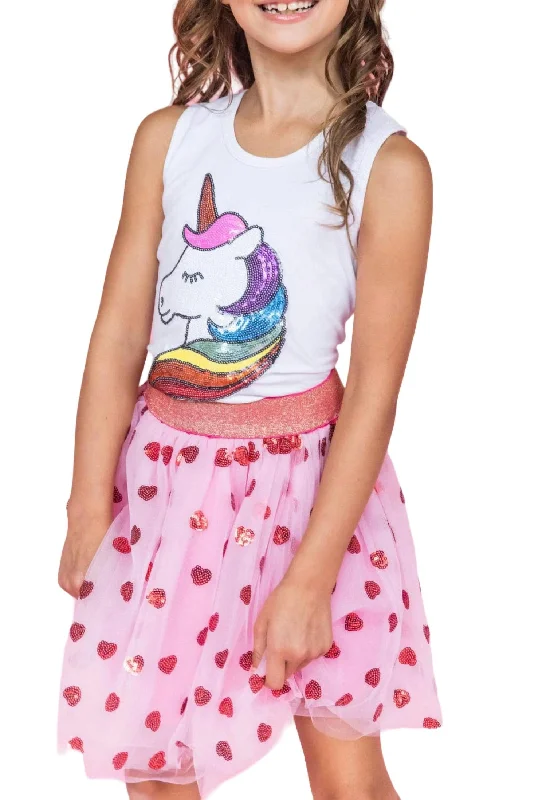 Girls Unicorn Sequin Tank Top In White