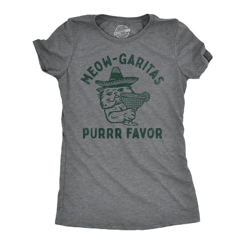 Womens Meow Garitas Purrr Favor T Shirt Funny Kitten Lovers Mixed Cocktail Drinking Joke Tee For Ladies