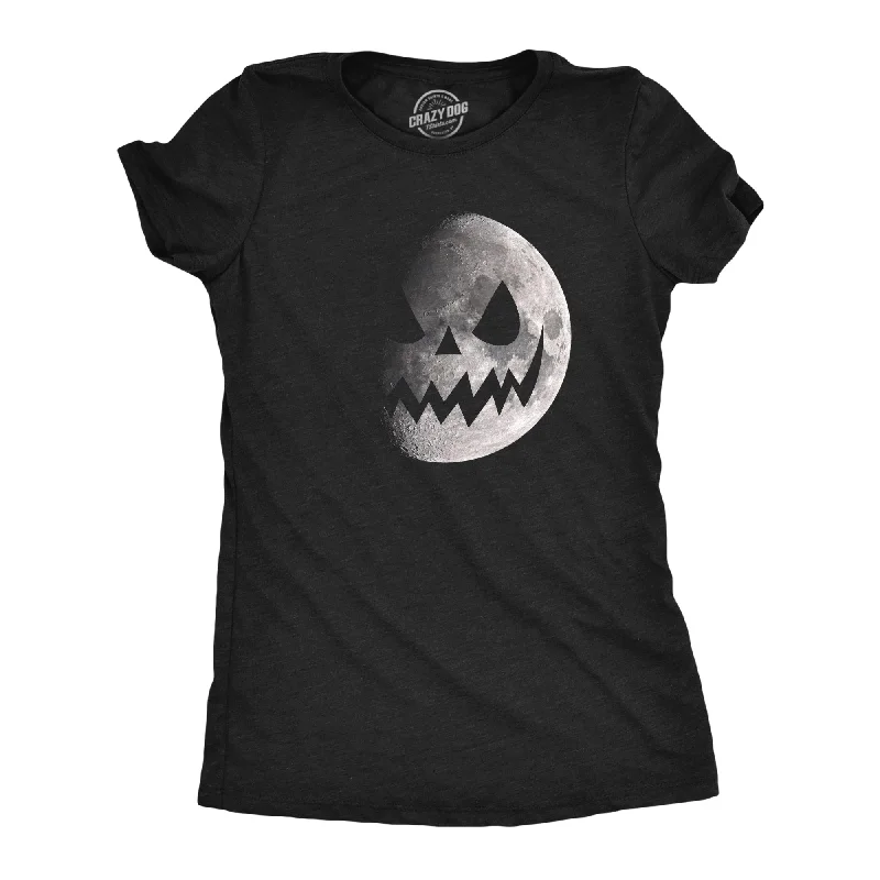 Womens Moon Jack O Lantern T Shirt Funny Spooky Lunar Phases Scary Face Tee For Ladies