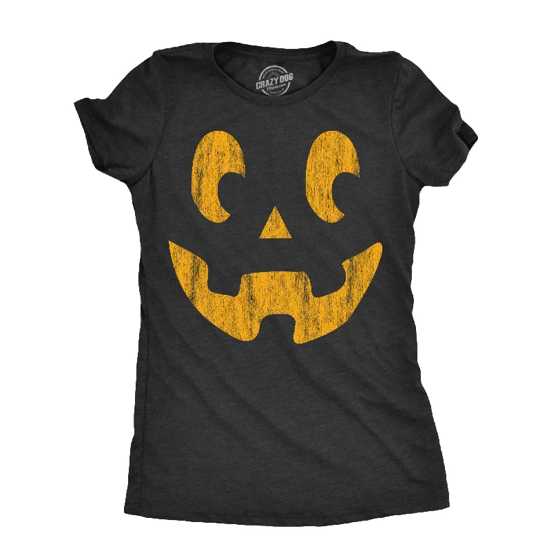 Womens Side Eye Steve Pumpkin T Shirt Funny Halloween Jack O Lantern Weird Smile Tee For Ladies