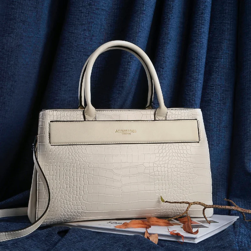 Accessorize London Women's Faux Leather Ivory Beetel Croc Handheld Bag