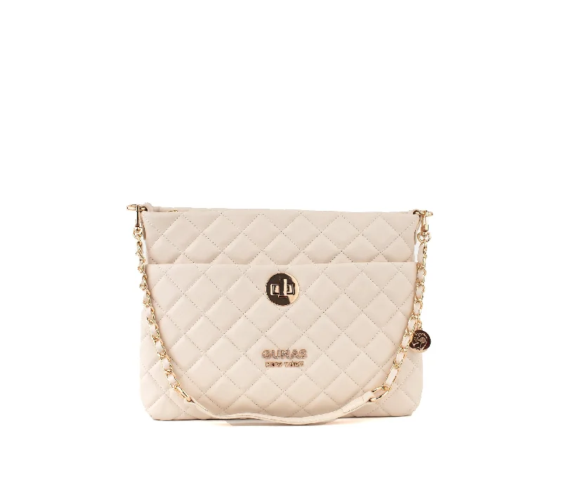 Gunas New York Koi Off White Quilted Vegan Leather Shoulder Bag Purse