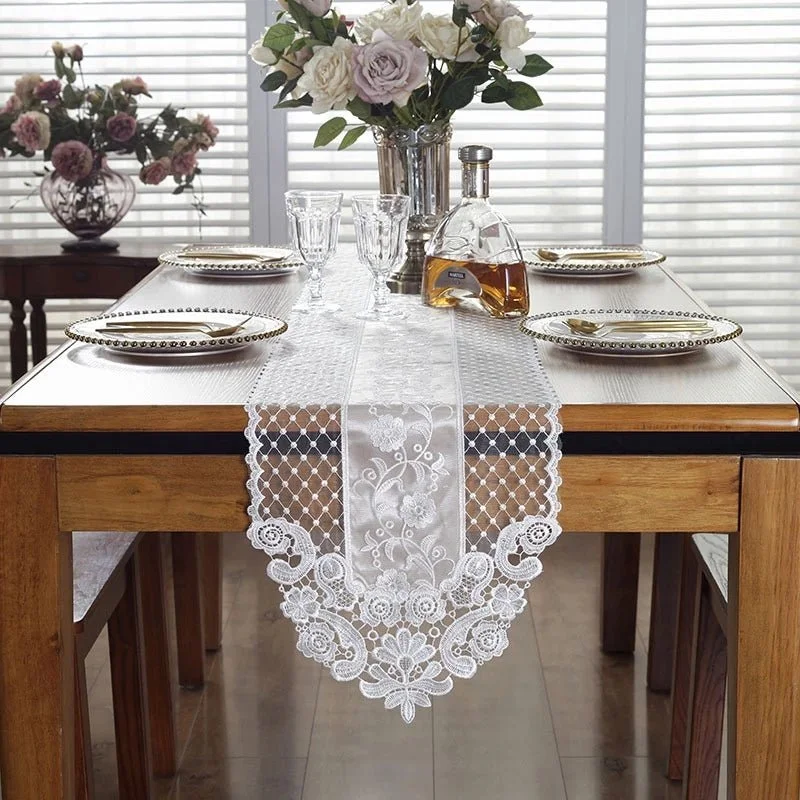 Luxy Moon Long Fine Lace Simple Table Runner Mats Flag  Wedding Holiday Decoration