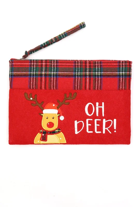 MP0265 Oh Deer Reindeer Christmas Felt Pouch/Wristlet