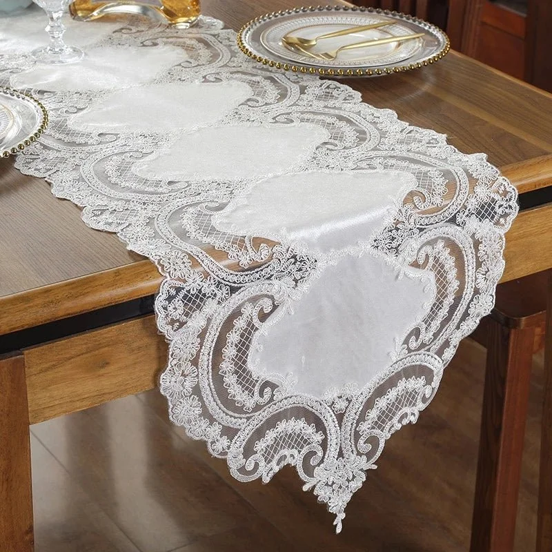 Rose Luxury Lace Table Runner Embroidered Table Flag Wedding Decor