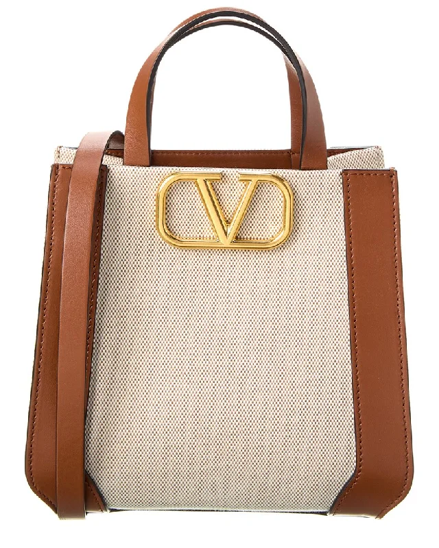 Valentino VLogo Small Signature Canvas & Leather Tote