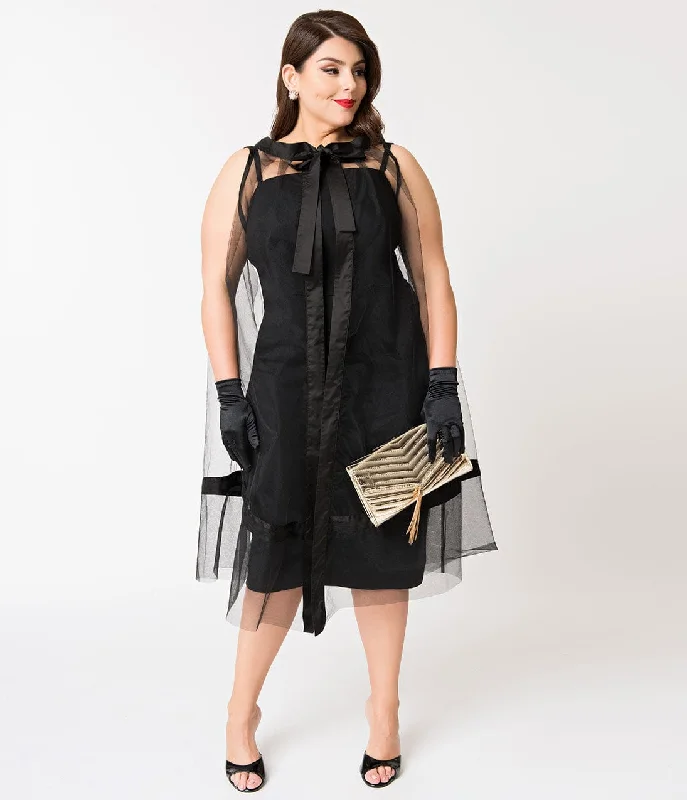 Barbie x Unique Vintage Plus Size Black Magic Sheath Dress & Cape Set